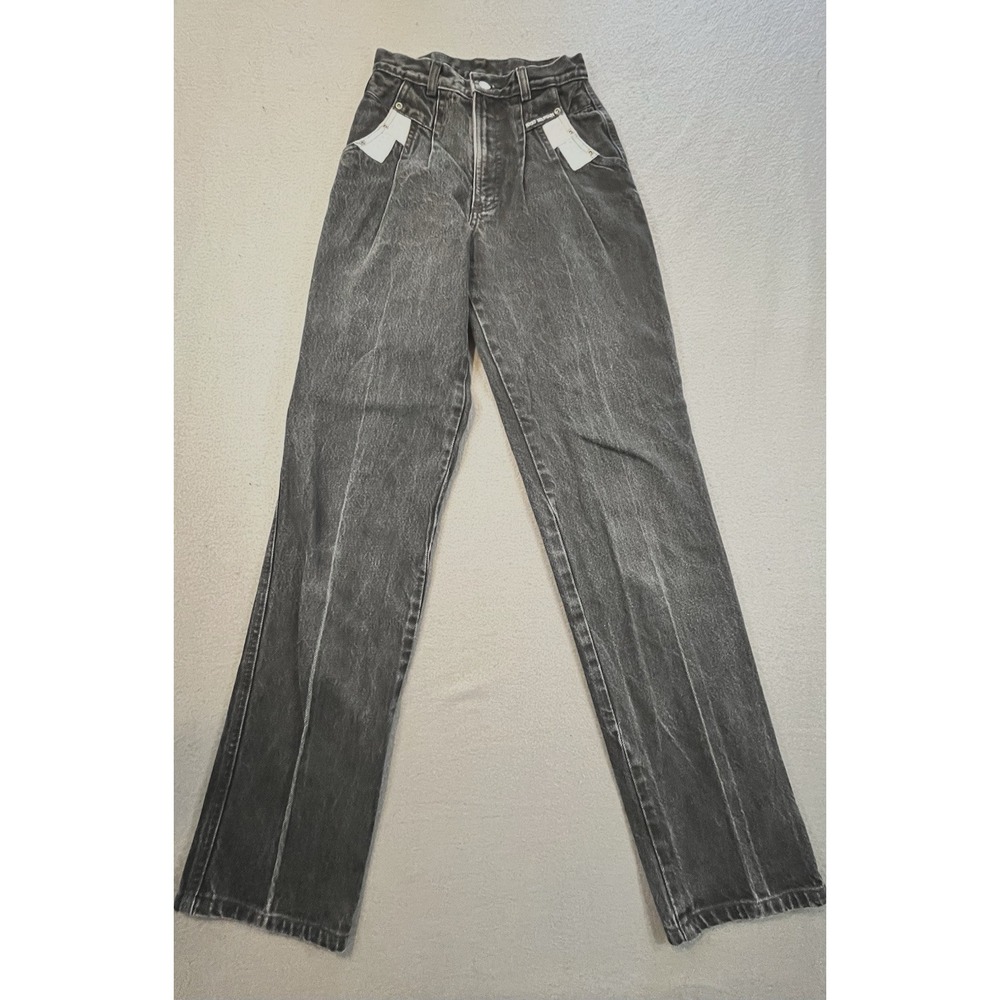 Vtg 1990s Rocky Mountain Womens 26/3 Black Gray Pleated High Rise Jeans USA